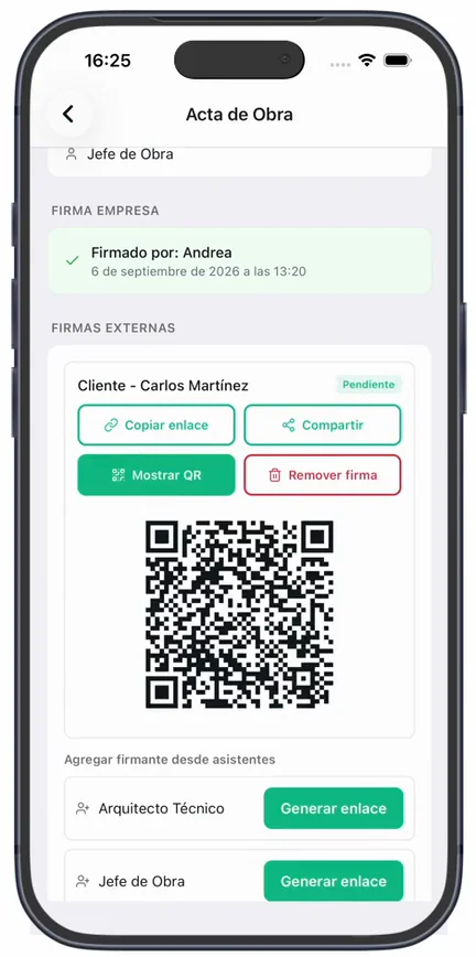 El código QR desplegado bajo «Mostrar QR», listo para que el firmante lo escanee con su móvil
