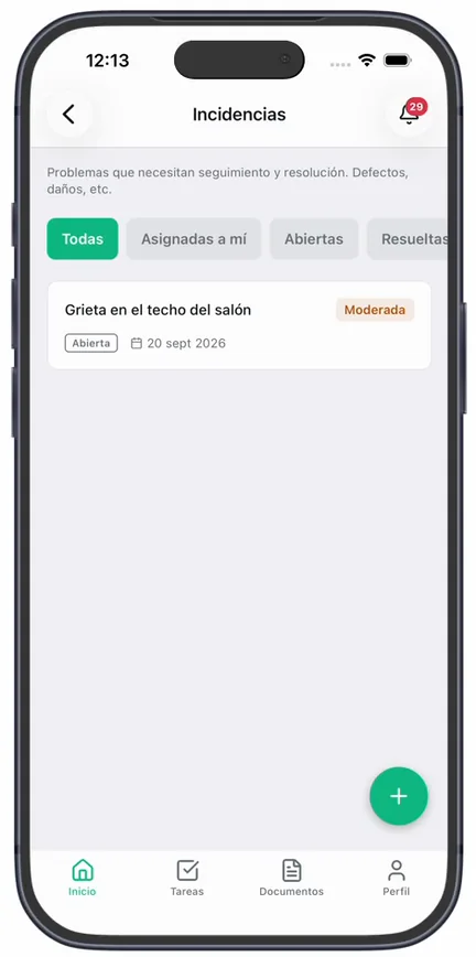 La incidencia recién reportada en la lista, en estado «Abierta» y con su gravedad «Moderada»