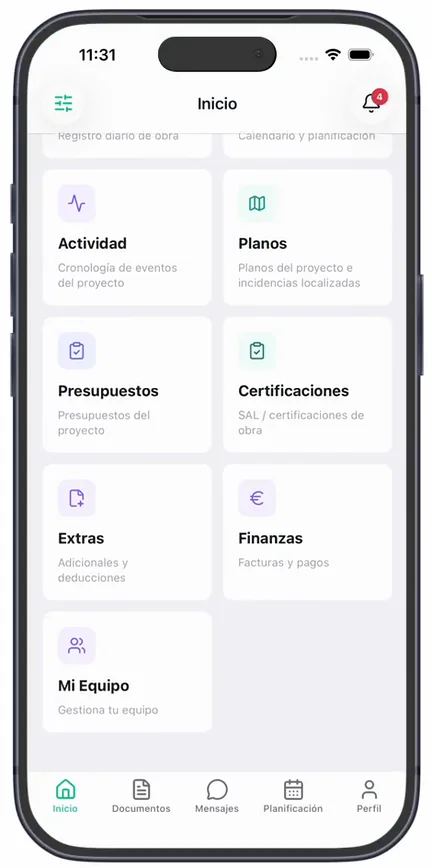 La tarjeta «Finanzas» («Facturas y pagos») entre los accesos del inicio del cliente