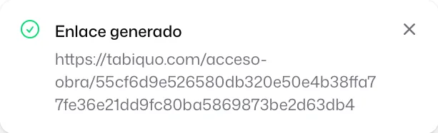 El aviso «Enlace generado» con el enlace completo para copiarlo