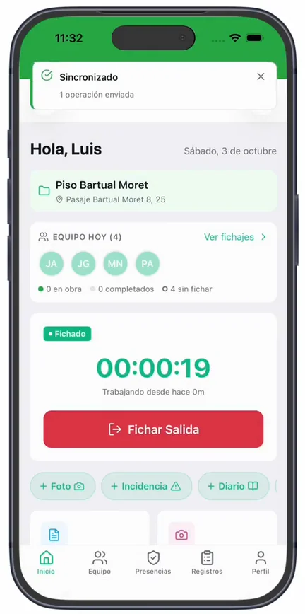 El aviso «Sincronizado — 1 operación enviada» al volver la señal